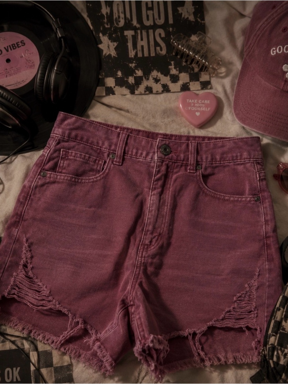 Women's Distressed High-Rise Shorts - Rose Pink